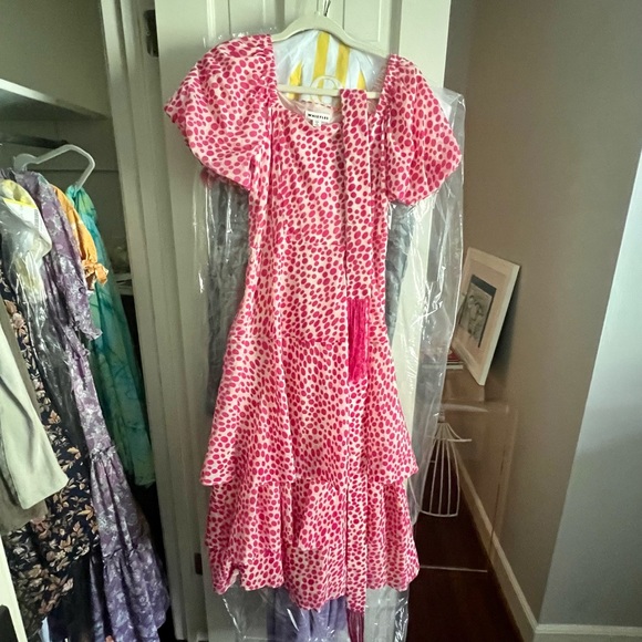 Whistles Viola short sleeve midi pink dot dress sz 2 US /6 UK - Picture 8 of 12